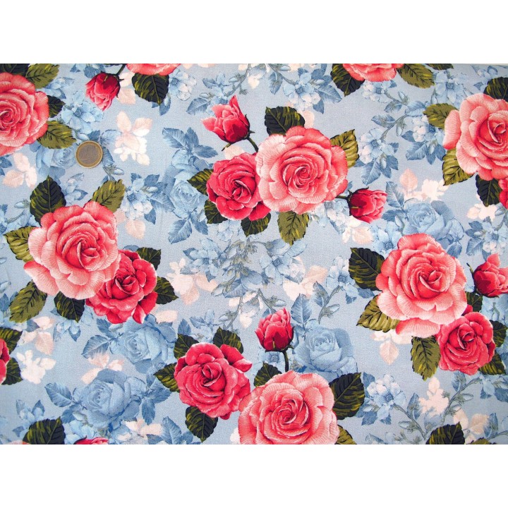 Rosenstoff blau rose Quiltstoff Rose Garden