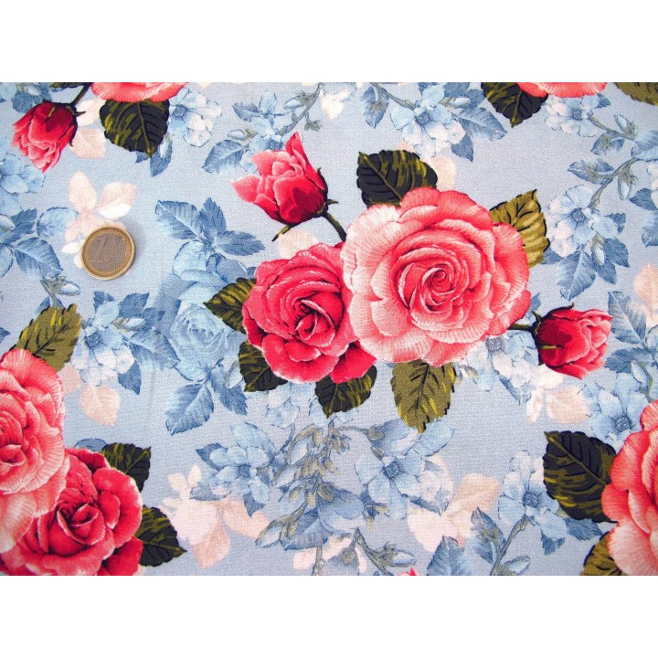 Rosenstoff blau rose Quiltstoff Rose Garden