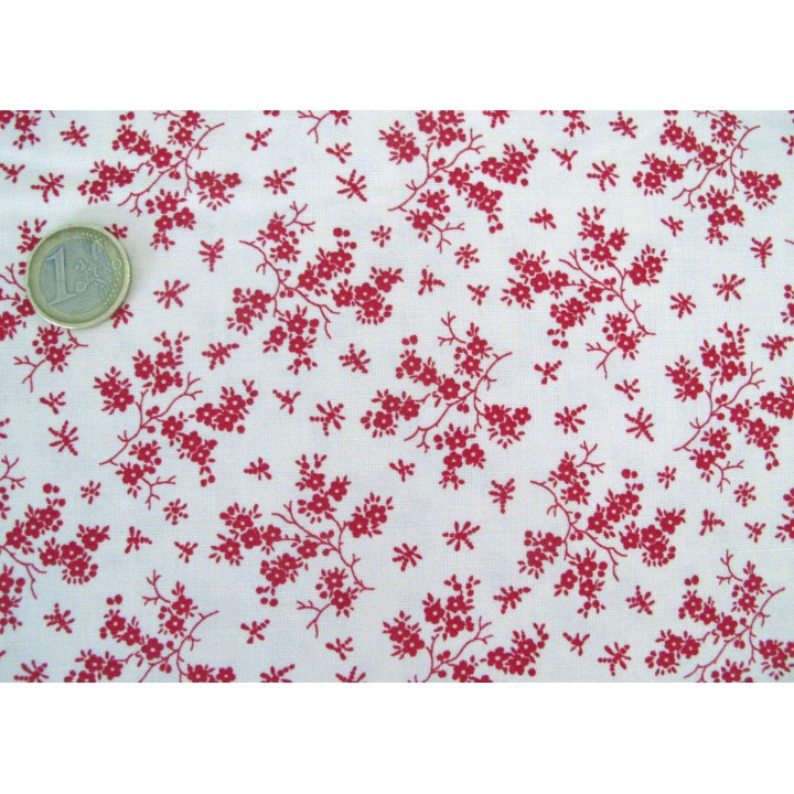 Blumenstoff Baumwollstoff rot weiß