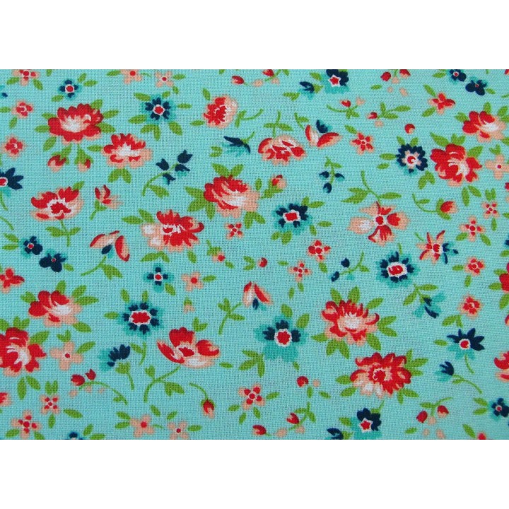 Designerstoff Blumen türkis Smitten Patchworkstoff