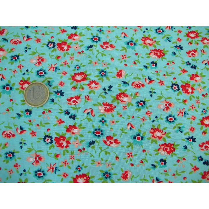 Designerstoff Blumen türkis Smitten Patchworkstoff