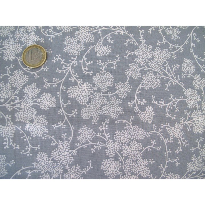 Blumenstoff creme grau Baumwollstoff
