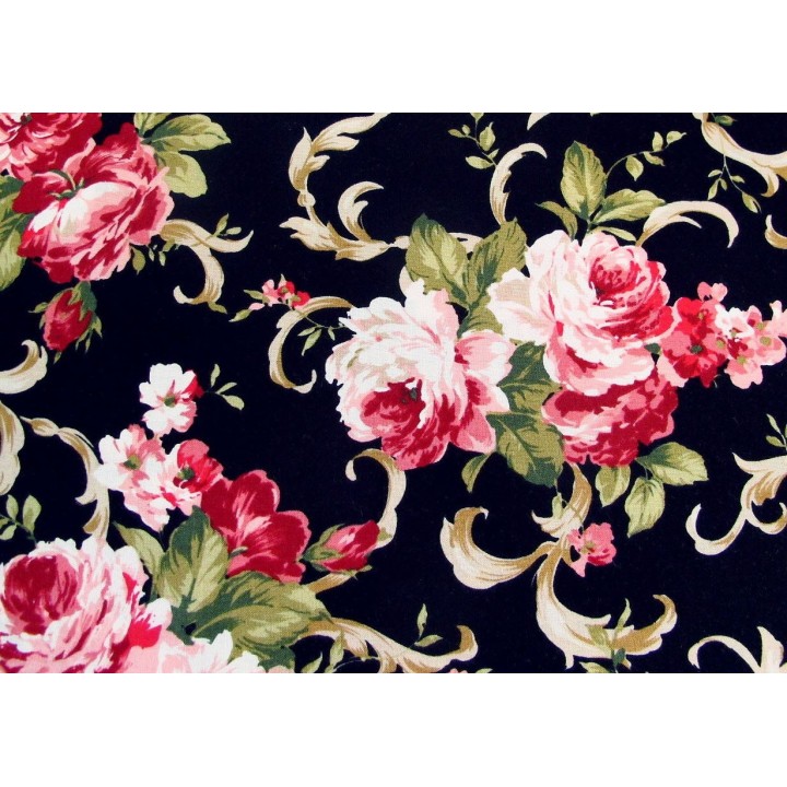 Rosenstoff schwarz grau Victorian Blends Quiltstoff