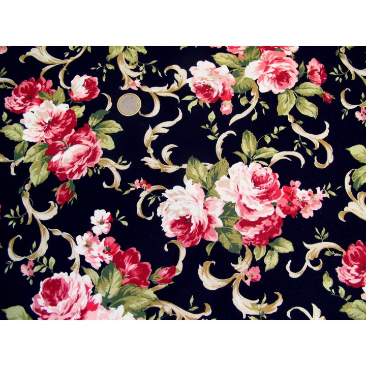 Rosenstoff schwarz grau Victorian Blends Quiltstoff
