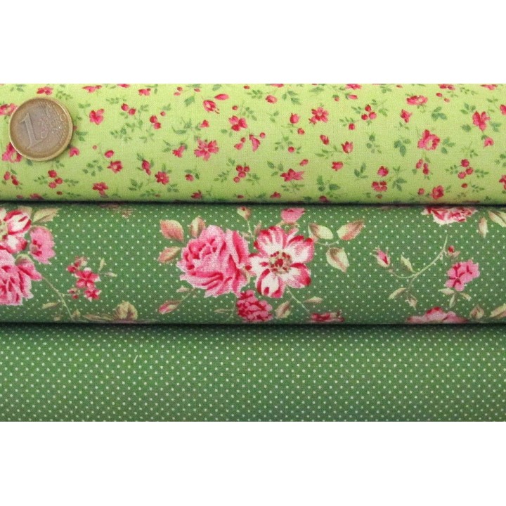 Stoffset grün Rosen