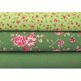 Stoffset grün Rosen