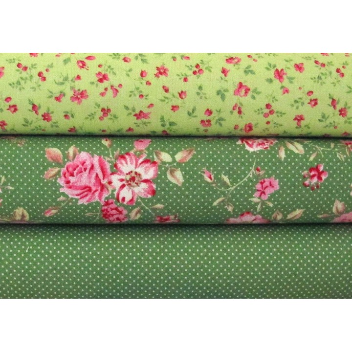 Stoffset grün Rosen
