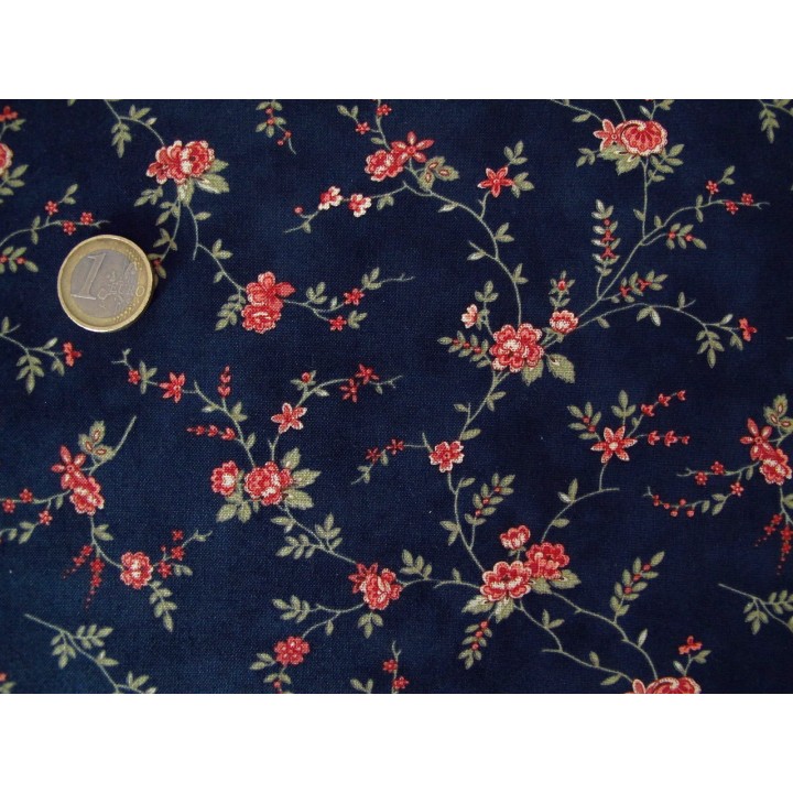Blumenstoff dunkelblau Memoirs Patchworkstoff