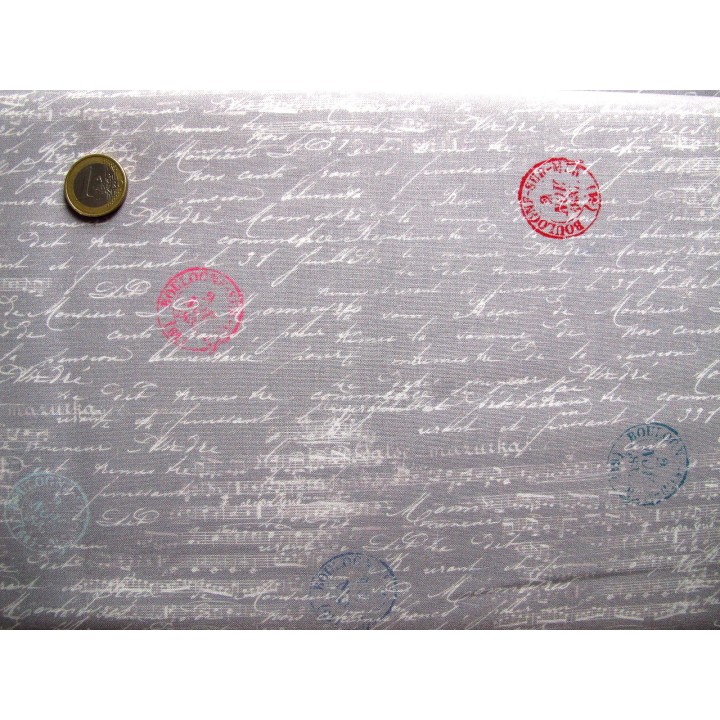 Designerstoff Schrift Noten grau weiß Travel Notes