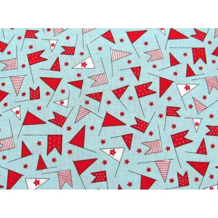 Designerstoff Wimpel Fahnen rot blau Wishes Patchworkstoff