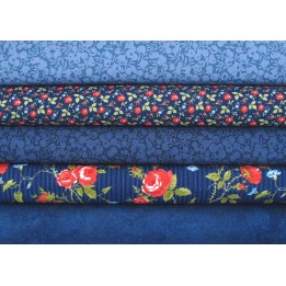 Stoffpaket blau rot Blumen