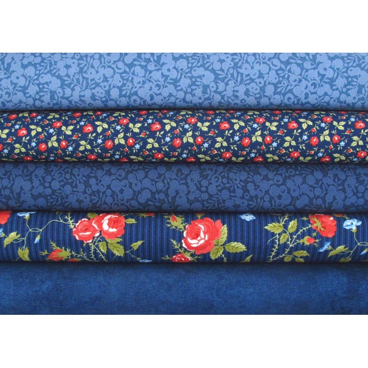 Stoffpaket blau rot Blumen