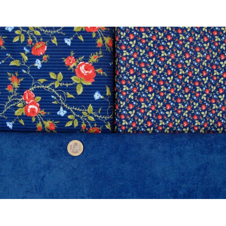 Stoffpaket blau rot Blumen