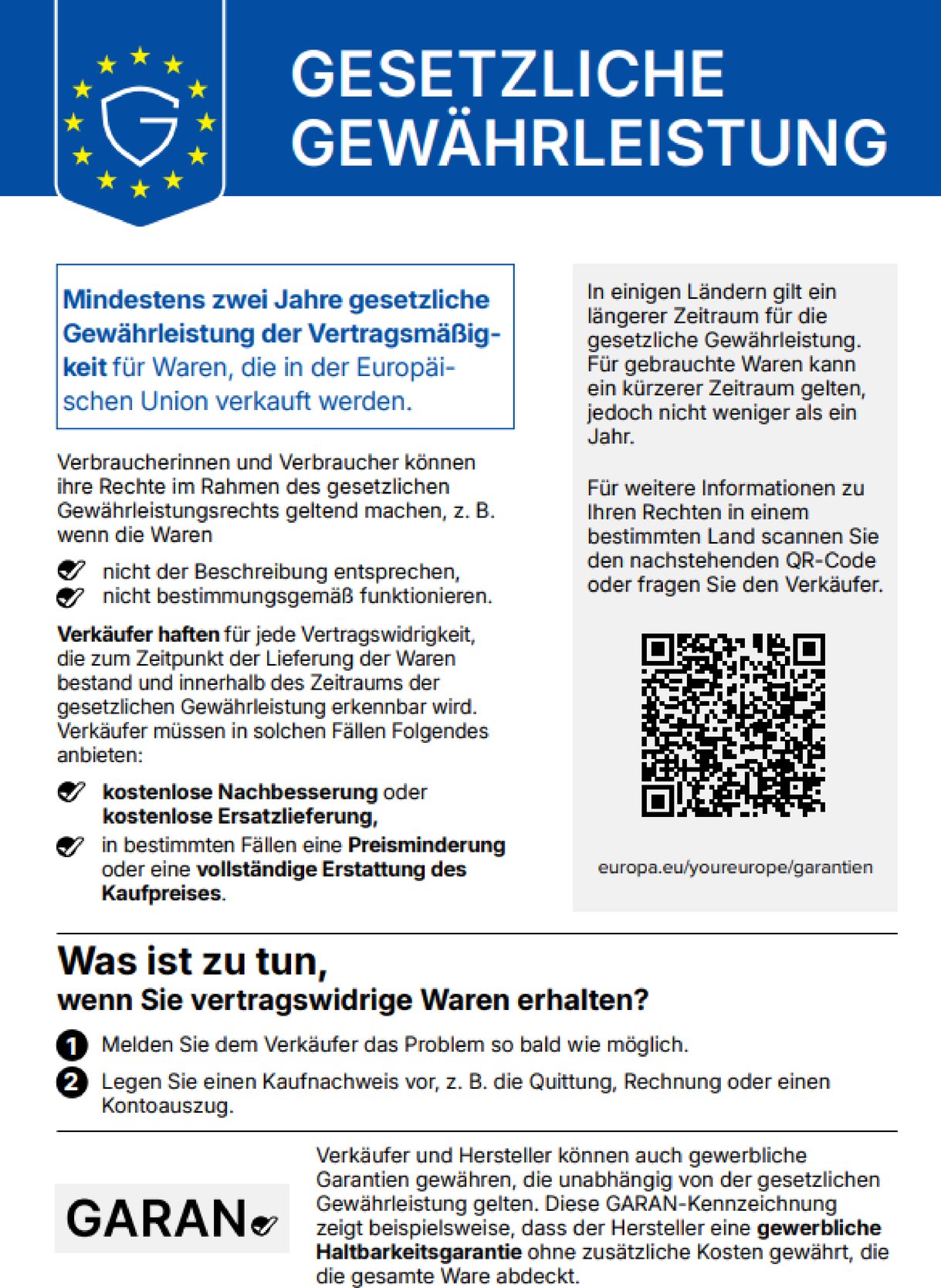Gesetzliche Gew�hrleistung nach EU-Recht